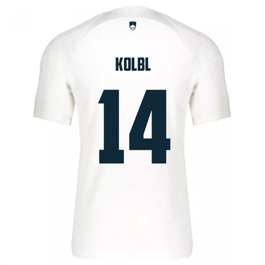 Enfant Maillot Slovénie Špela Kolbl #14 Blanc Tenues Domicile 24-26 T-Shirt Belgique