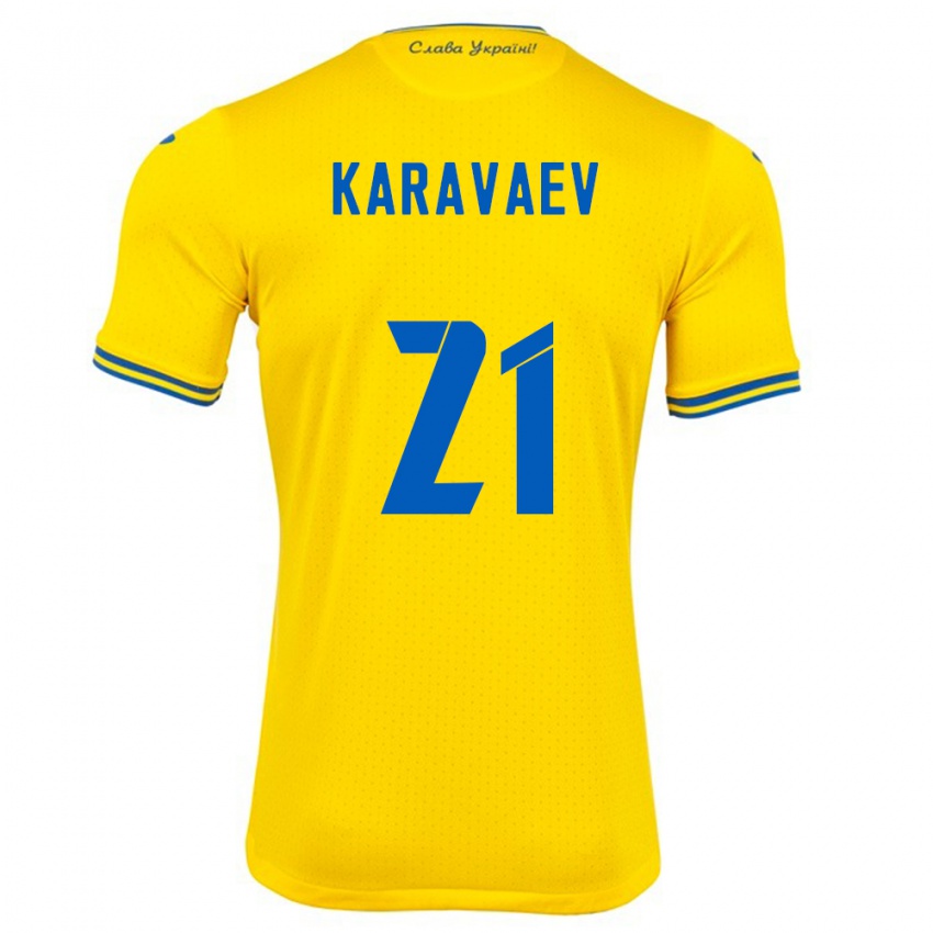Kinderen Oekraïne Oleksandr Karavaev #21 Geel Thuisshirt Thuistenue 24-26 T-Shirt België