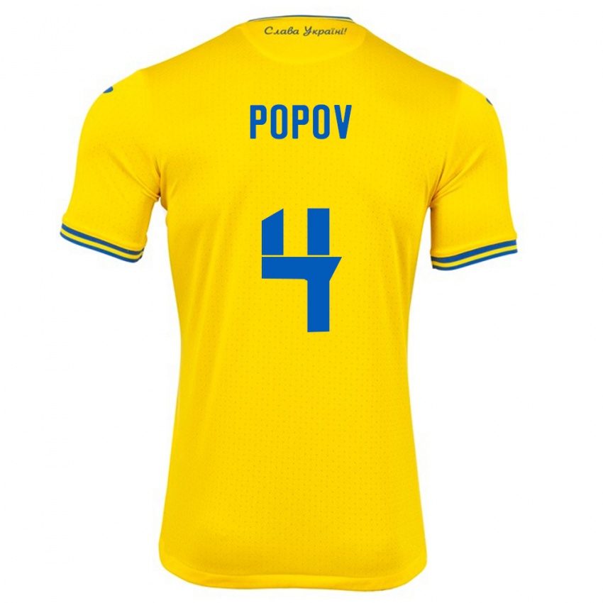 Kinderen Oekraïne Denys Popov #4 Geel Thuisshirt Thuistenue 24-26 T-Shirt België