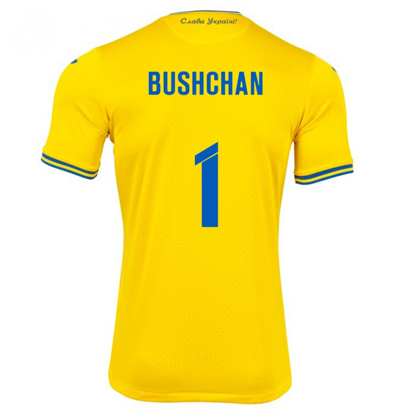 Kinder Ukraine Georgiy Bushchan #1 Gelb Heimtrikot Trikot 24-26 T-Shirt Belgien