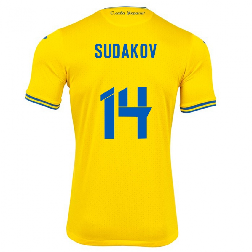 Kinder Ukraine Georgiy Sudakov #14 Gelb Heimtrikot Trikot 24-26 T-Shirt Belgien