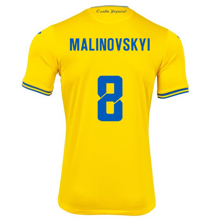 Kinder Ukraine Ruslan Malinovskyi #8 Gelb Heimtrikot Trikot 24-26 T-Shirt Belgien