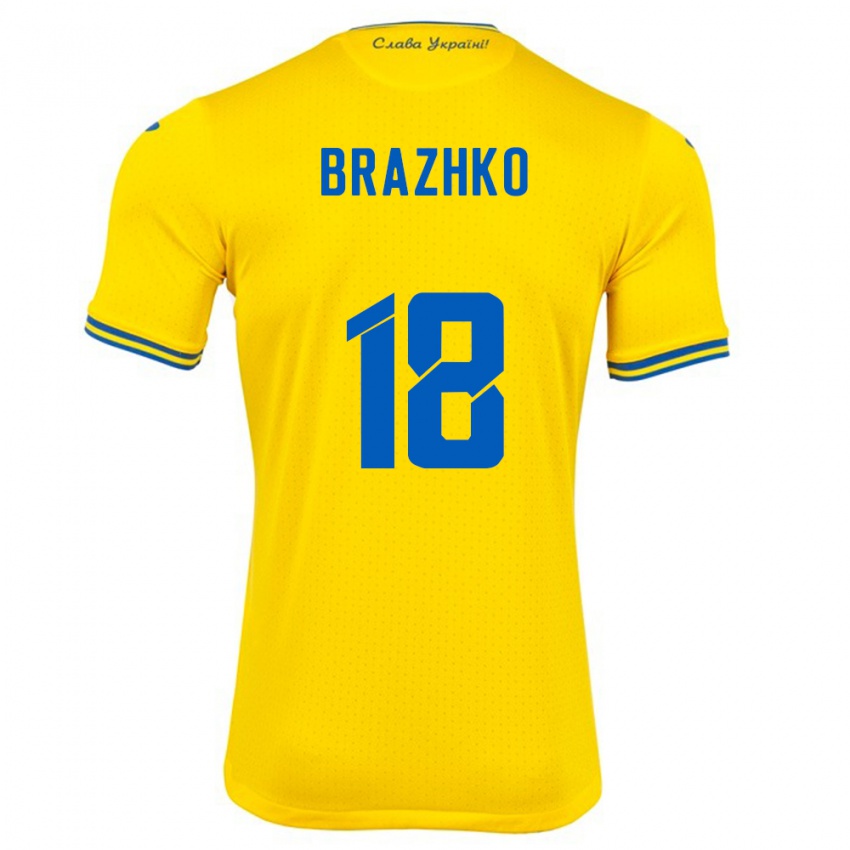 Enfant Maillot Ukraine Volodymyr Brazhko #18 Jaune Tenues Domicile 24-26 T-Shirt Belgique