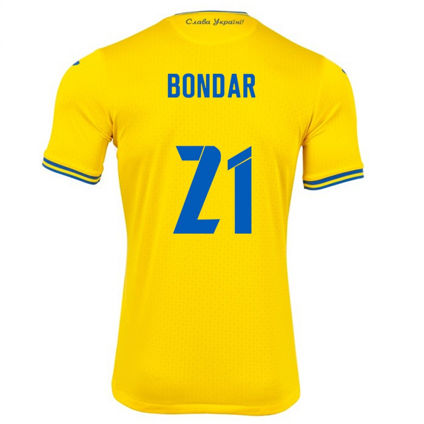 Kinder Ukraine Valeriy Bondar #21 Gelb Heimtrikot Trikot 24-26 T-Shirt Belgien