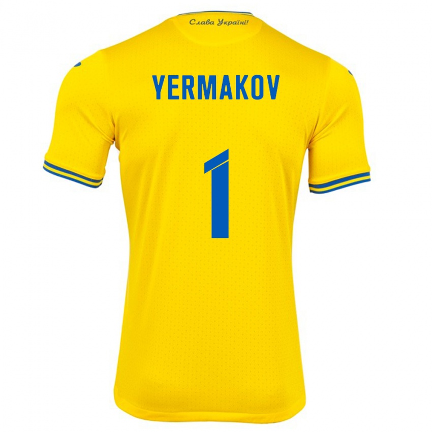 Kinderen Oekraïne Georgiy Yermakov #1 Geel Thuisshirt Thuistenue 24-26 T-Shirt België