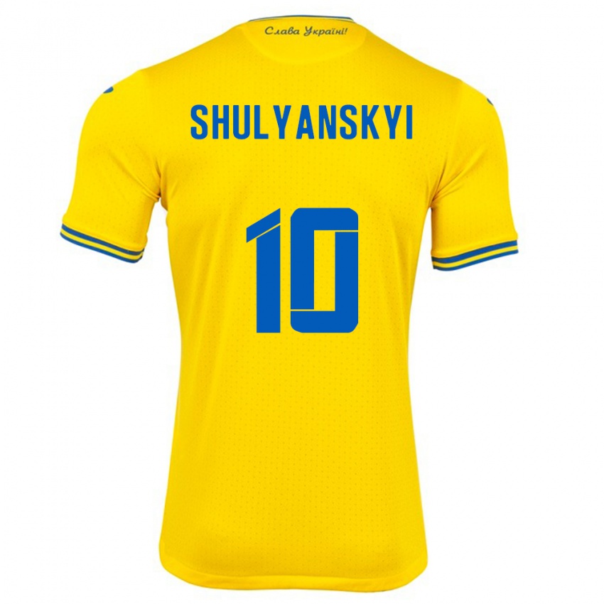 Kinder Ukraine Artem Shulyanskyi #10 Gelb Heimtrikot Trikot 24-26 T-Shirt Belgien