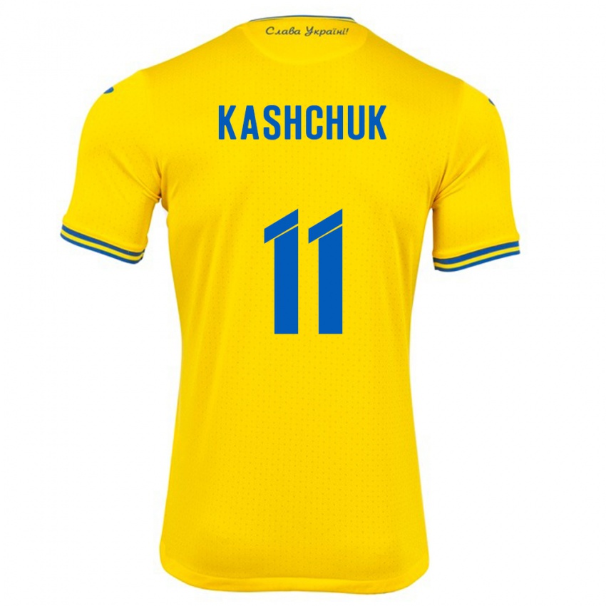 Kinderen Oekraïne Oleksiy Kashchuk #11 Geel Thuisshirt Thuistenue 24-26 T-Shirt België