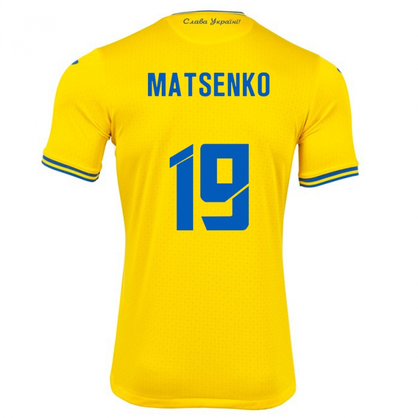 Kinderen Oekraïne Yegor Matsenko #19 Geel Thuisshirt Thuistenue 24-26 T-Shirt België