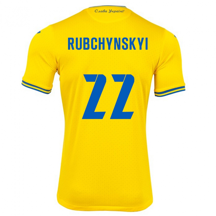 Kinderen Oekraïne Valentyn Rubchynskyi #22 Geel Thuisshirt Thuistenue 24-26 T-Shirt België