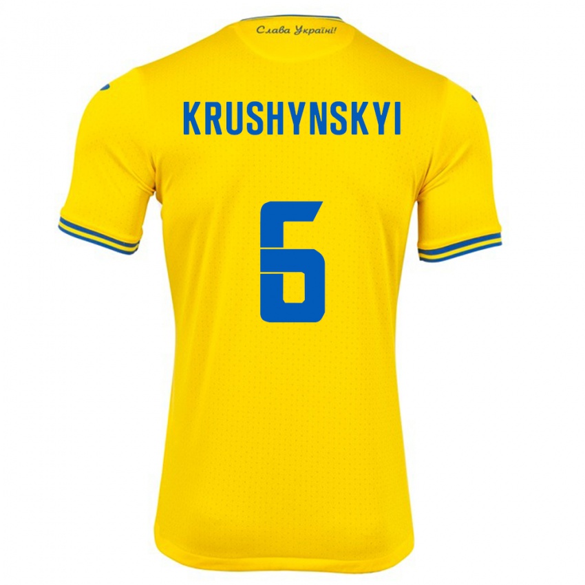 Kinder Ukraine Borys Krushynskyi #6 Gelb Heimtrikot Trikot 24-26 T-Shirt Belgien