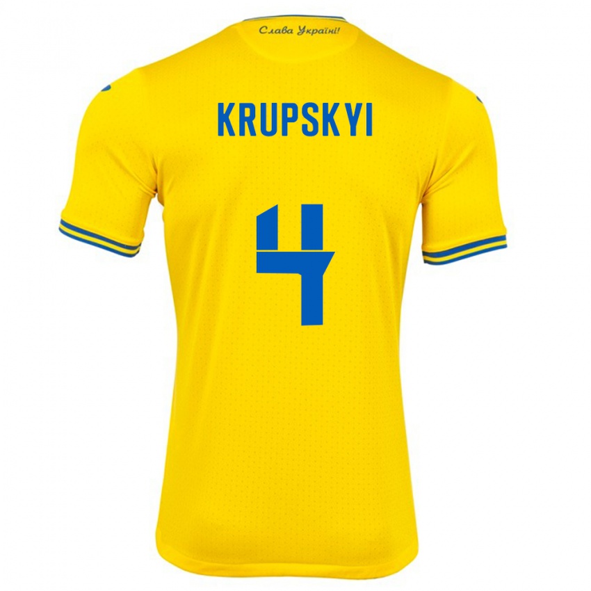 Kinder Ukraine Ilya Krupskyi #4 Gelb Heimtrikot Trikot 24-26 T-Shirt Belgien