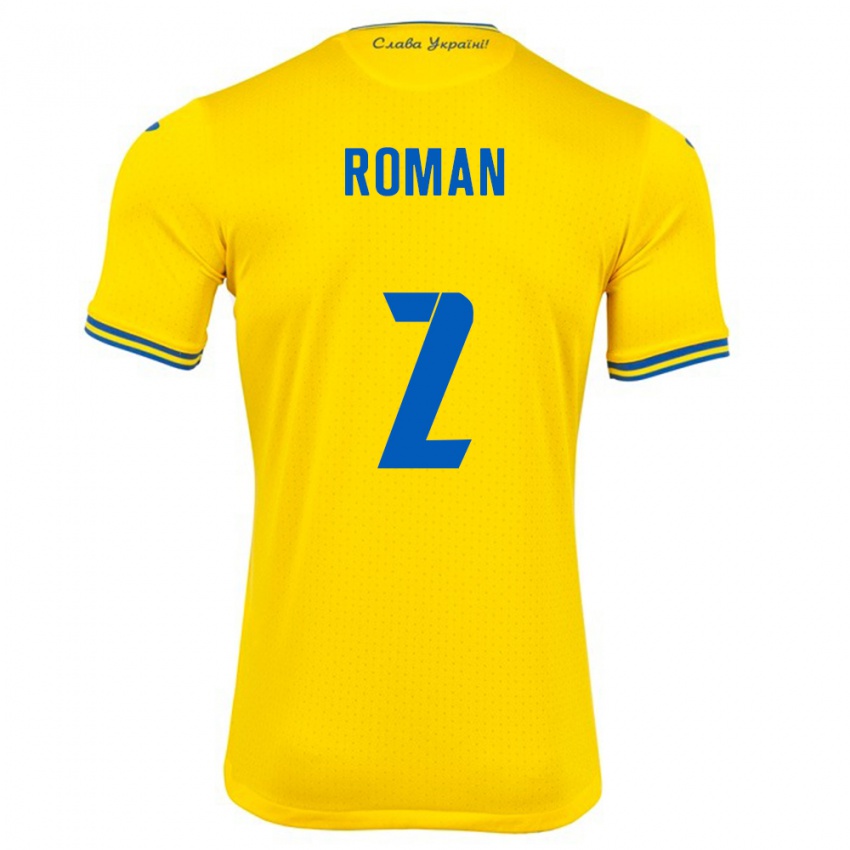 Kinder Ukraine Vitaliy Roman #2 Gelb Heimtrikot Trikot 24-26 T-Shirt Belgien