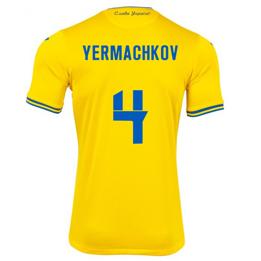 Kinder Ukraine Ivan Yermachkov #4 Gelb Heimtrikot Trikot 24-26 T-Shirt Belgien