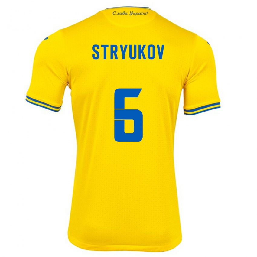 Kinder Ukraine Maksym Stryukov #6 Gelb Heimtrikot Trikot 24-26 T-Shirt Belgien