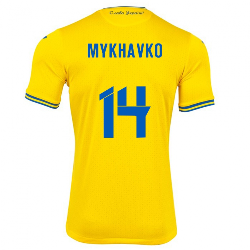 Kinderen Oekraïne Taras Mykhavko #14 Geel Thuisshirt Thuistenue 24-26 T-Shirt België