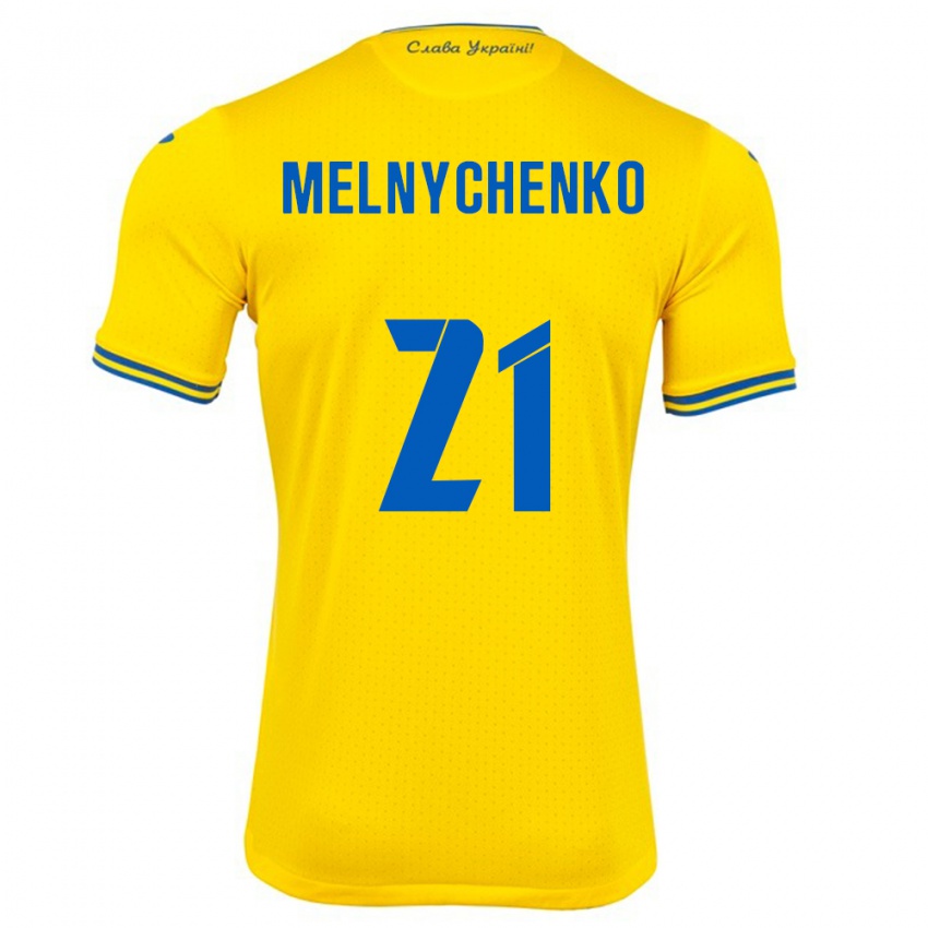 Kinder Ukraine Maksym Melnychenko #21 Gelb Heimtrikot Trikot 24-26 T-Shirt Belgien