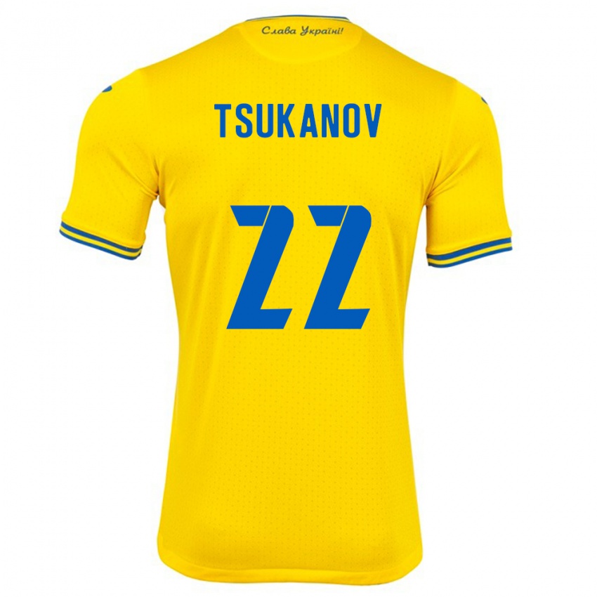 Kinder Ukraine Viktor Tsukanov #22 Gelb Heimtrikot Trikot 24-26 T-Shirt Belgien