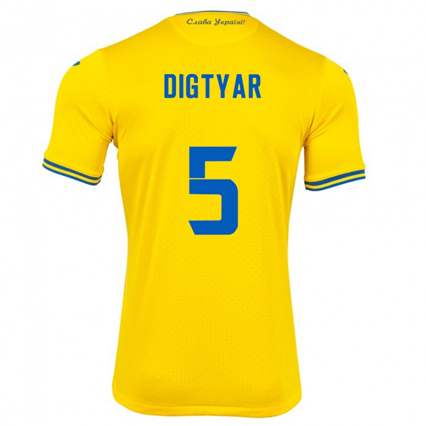 Kinder Ukraine Kyrylo Digtyar #5 Gelb Heimtrikot Trikot 24-26 T-Shirt Belgien