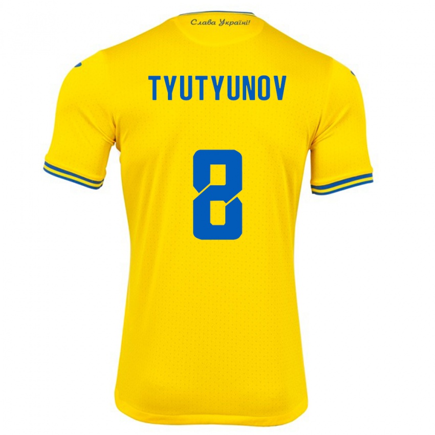 Kinder Ukraine Vladyslav Tyutyunov #8 Gelb Heimtrikot Trikot 24-26 T-Shirt Belgien