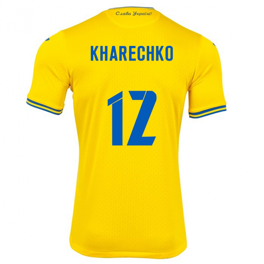 Kinder Ukraine Oleksandr Kharechko #12 Gelb Heimtrikot Trikot 24-26 T-Shirt Belgien