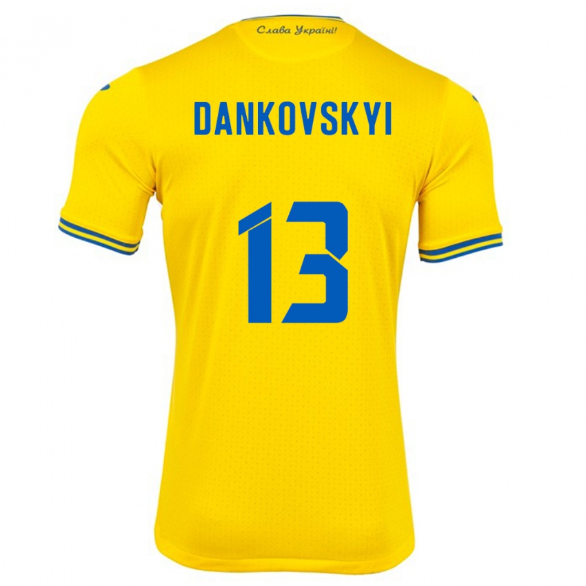 Kinder Ukraine Yegor Dankovskyi #13 Gelb Heimtrikot Trikot 24-26 T-Shirt Belgien