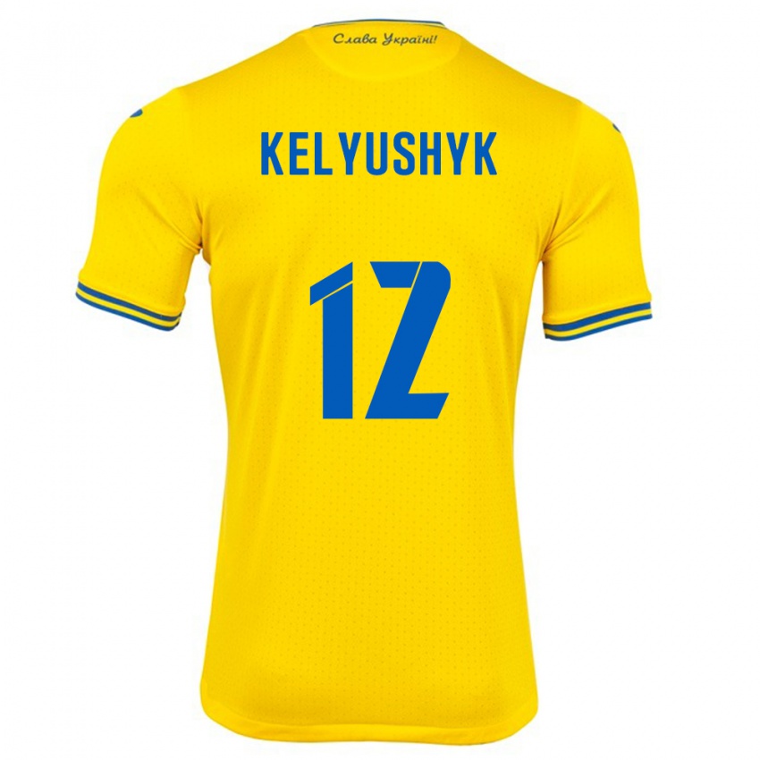 Kinder Ukraine Darya Kelyushyk #12 Gelb Heimtrikot Trikot 24-26 T-Shirt Belgien