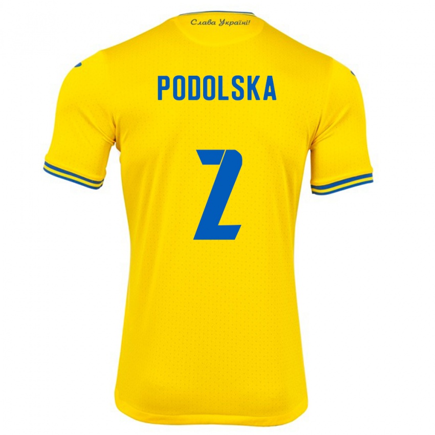 Kinder Ukraine Iryna Podolska #2 Gelb Heimtrikot Trikot 24-26 T-Shirt Belgien