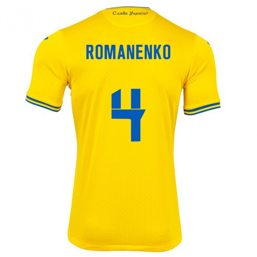 Kinder Ukraine Tetyana Romanenko #4 Gelb Heimtrikot Trikot 24-26 T-Shirt Belgien