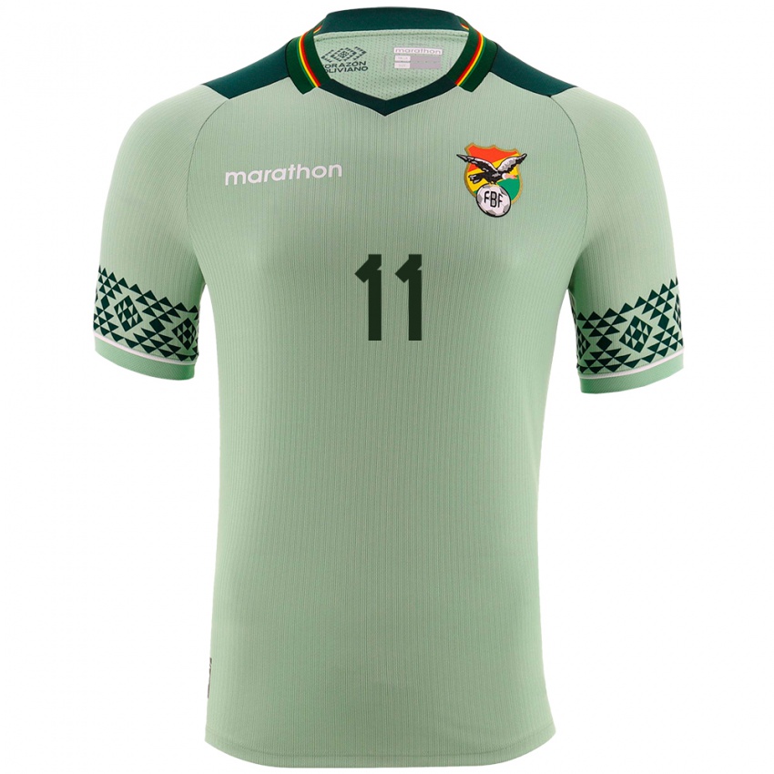 Enfant Maillot Bolivie Moises Paniagua #11 Vert Clair Tenues Domicile 24-26 T-Shirt Belgique