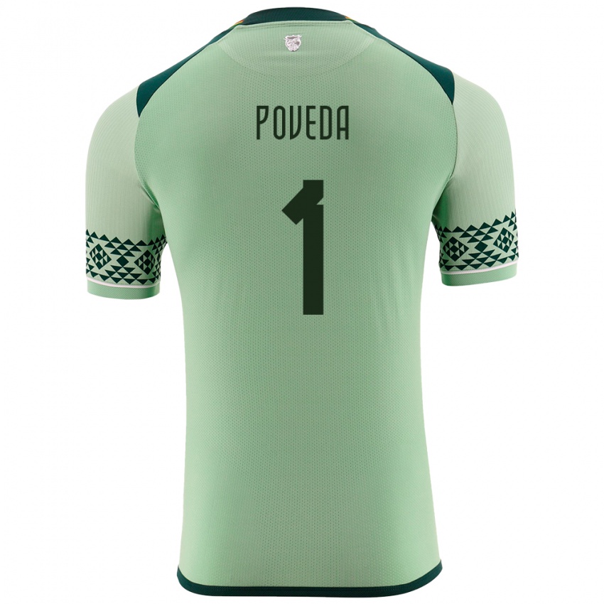 Enfant Maillot Bolivie Bruno Poveda #1 Vert Clair Tenues Domicile 24-26 T-Shirt Belgique