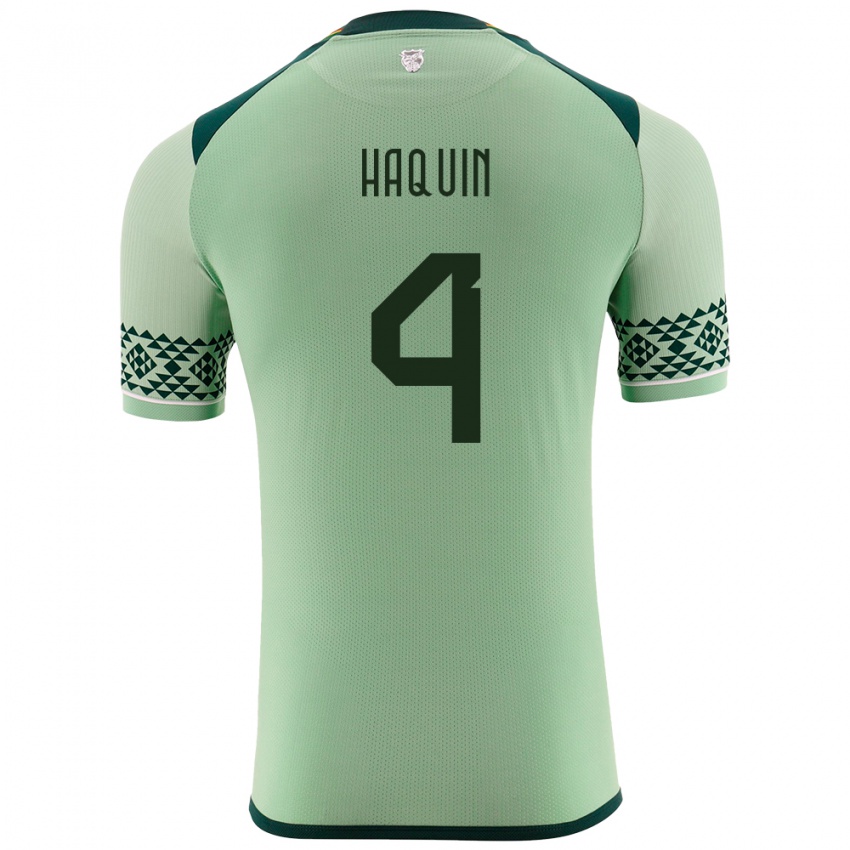 Enfant Maillot Bolivie Luis Haquín #4 Vert Clair Tenues Domicile 24-26 T-Shirt Belgique