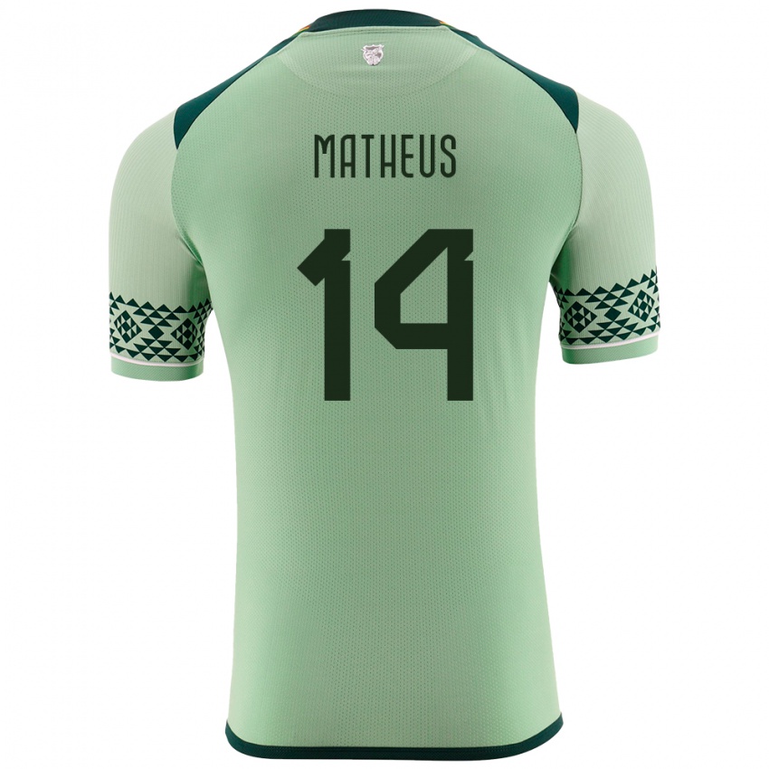 Enfant Maillot Bolivie Robson Matheus #14 Vert Clair Tenues Domicile 24-26 T-Shirt Belgique