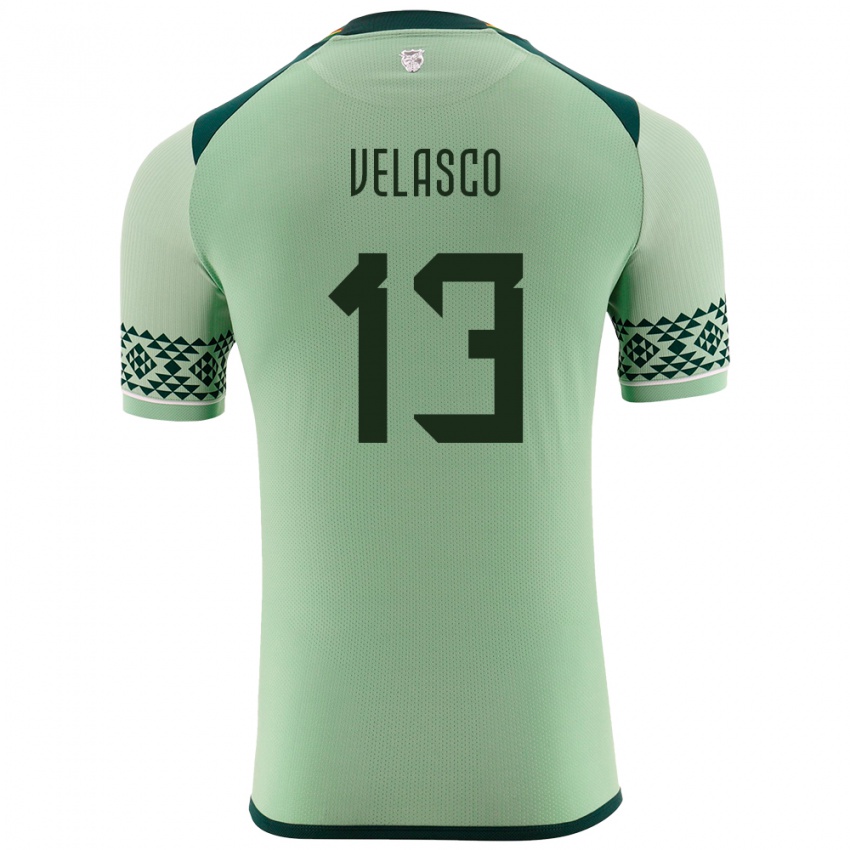 Kinder Bolivien Jhon Velasco #13 Hellgrün Heimtrikot Trikot 24-26 T-Shirt Belgien