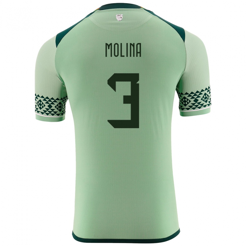 Kinder Bolivien Iván Molina #3 Hellgrün Heimtrikot Trikot 24-26 T-Shirt Belgien