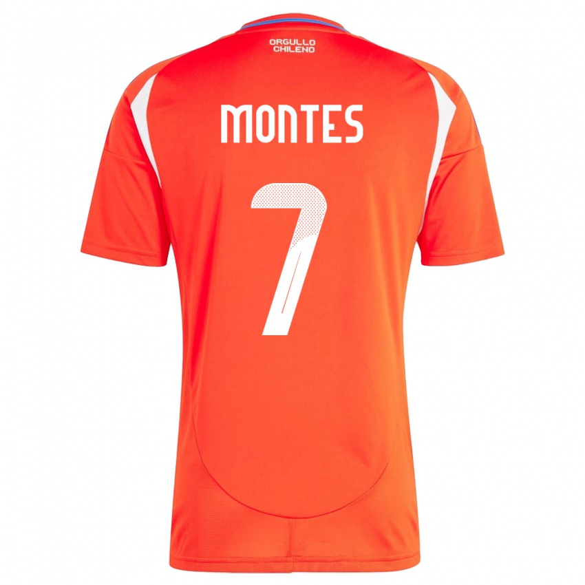 Enfant Maillot Chili Clemente Montes #7 Rouge Tenues Domicile 24-26 T-Shirt Belgique