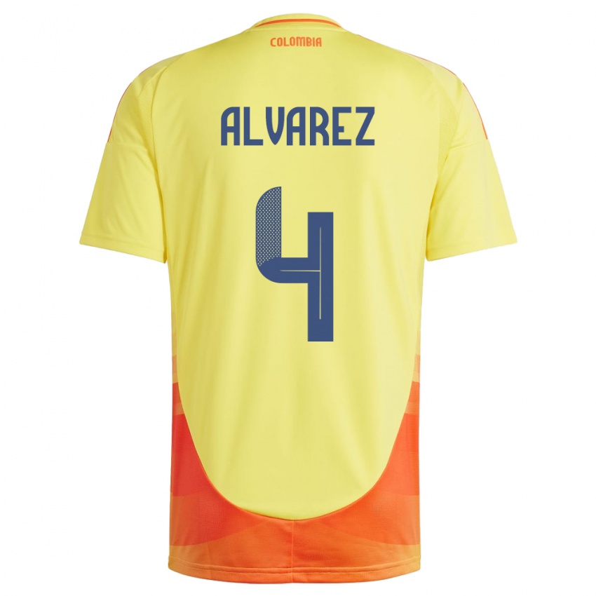 Enfant Maillot Colombie Fernando Álvarez #4 Jaune Tenues Domicile 24-26 T-Shirt Belgique