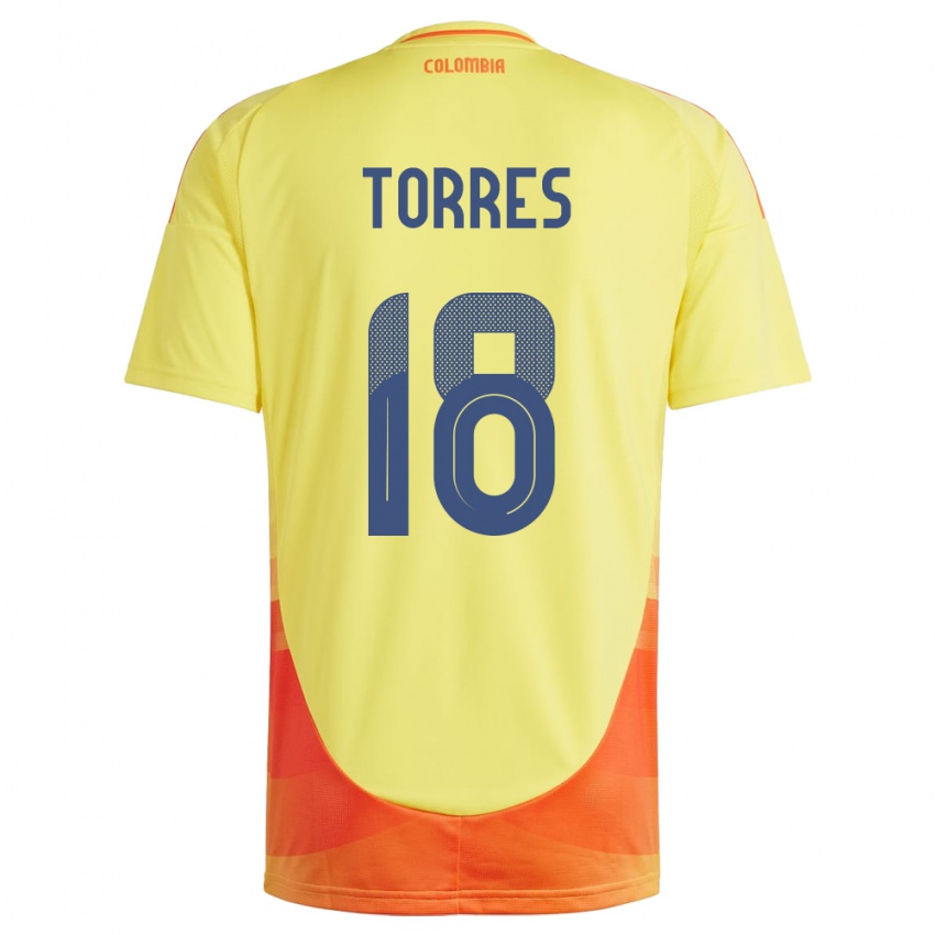 Kinderen Colombia Jhojan Torres #18 Geel Thuisshirt Thuistenue 24-26 T-Shirt België