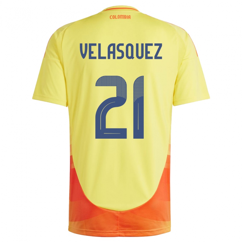 Kinderen Colombia Samuel Velásquez #21 Geel Thuisshirt Thuistenue 24-26 T-Shirt België