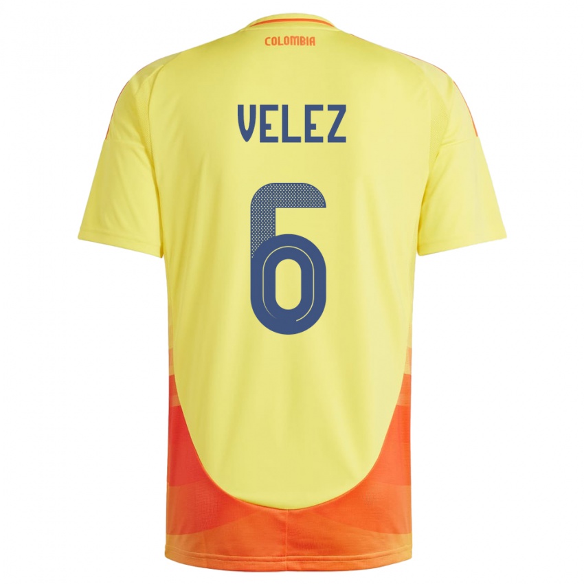 Kinderen Colombia Jhon Vélez #6 Geel Thuisshirt Thuistenue 24-26 T-Shirt België