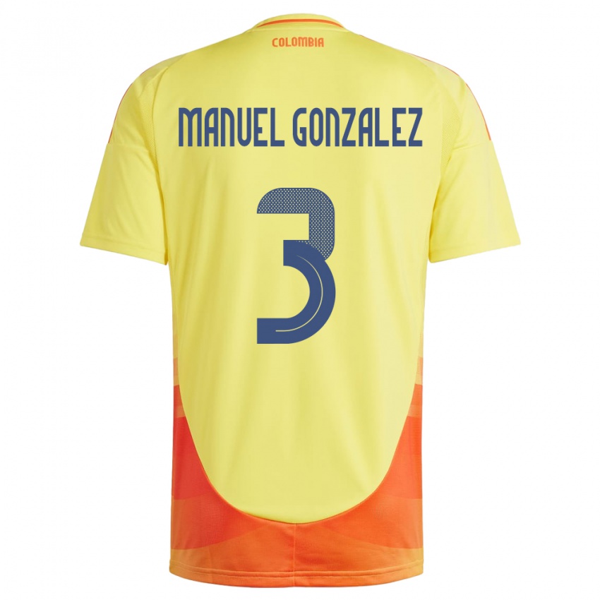 Kinderen Colombia Carlos Manuel González #3 Geel Thuisshirt Thuistenue 24-26 T-Shirt België