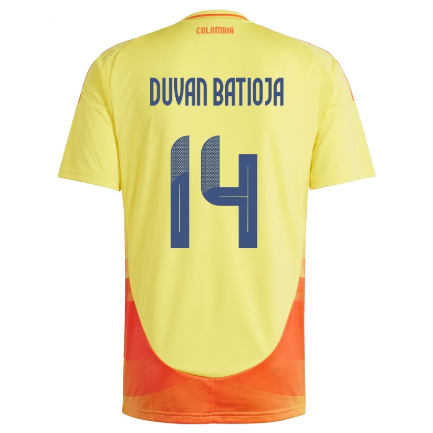 Kinder Kolumbien Andy Duván Batioja #14 Gelb Heimtrikot Trikot 24-26 T-Shirt Belgien