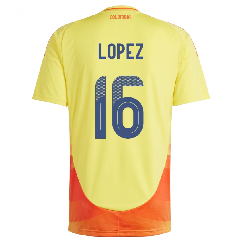 Kinderen Colombia William López #16 Geel Thuisshirt Thuistenue 24-26 T-Shirt België