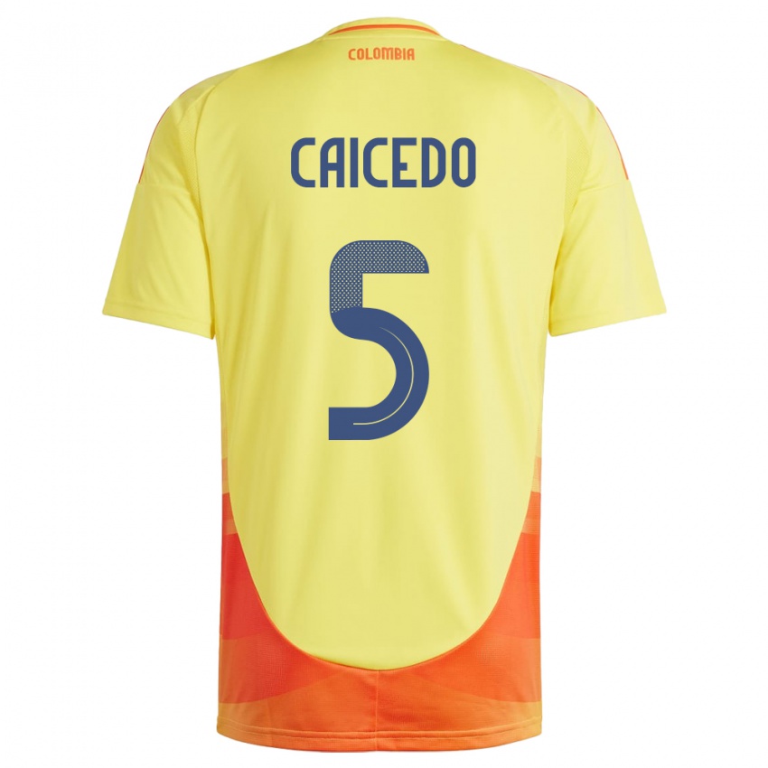 Kinderen Colombia Kelly Caicedo #5 Geel Thuisshirt Thuistenue 24-26 T-Shirt België