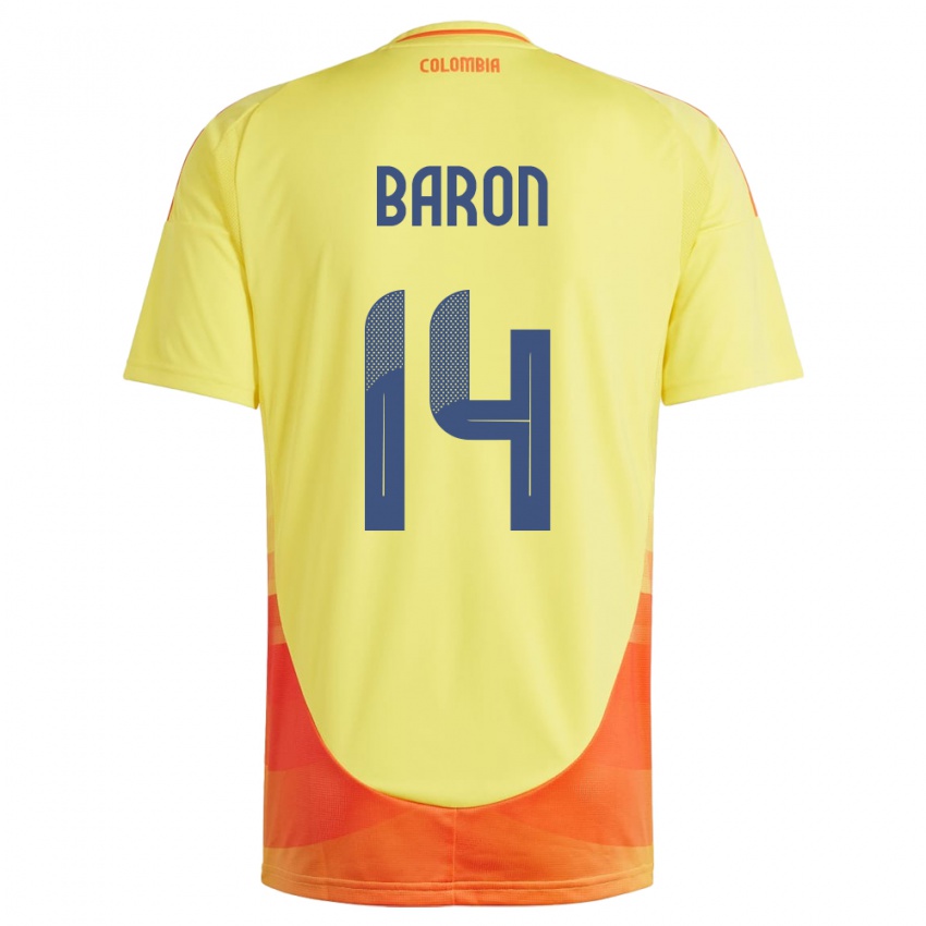 Kinderen Colombia Ángela Barón #14 Geel Thuisshirt Thuistenue 24-26 T-Shirt België