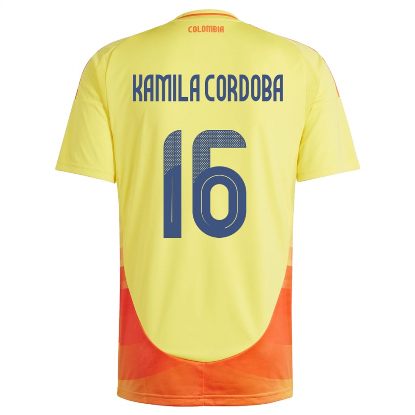 Kinderen Colombia Sara Kamila Córdoba #16 Geel Thuisshirt Thuistenue 24-26 T-Shirt België