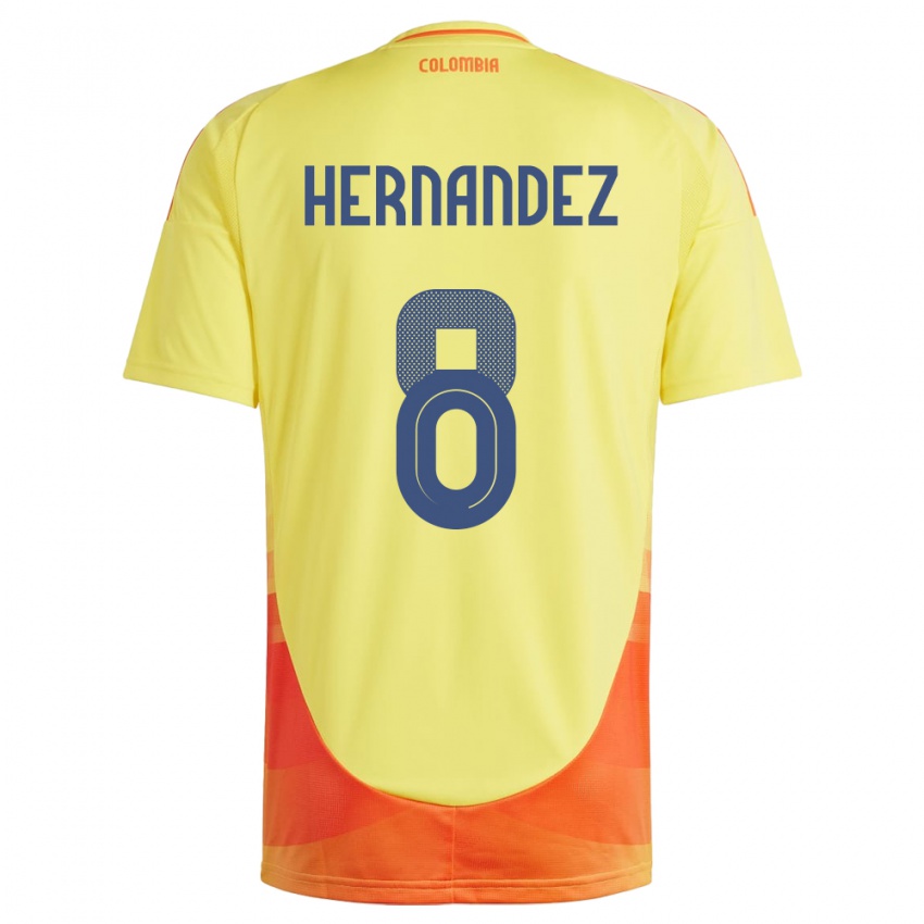 Kinderen Colombia Natalia Hernández #8 Geel Thuisshirt Thuistenue 24-26 T-Shirt België