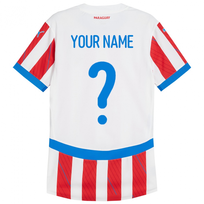 Kinderen Paraguay Uw Naam #0 Wit Rood Thuisshirt Thuistenue 24-26 T-Shirt België