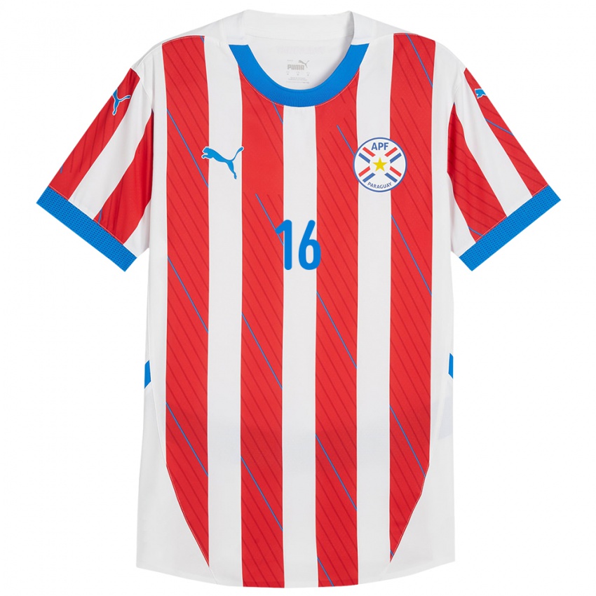 Kinderen Paraguay Lucas Guiñazú #16 Wit Rood Thuisshirt Thuistenue 24-26 T-Shirt België