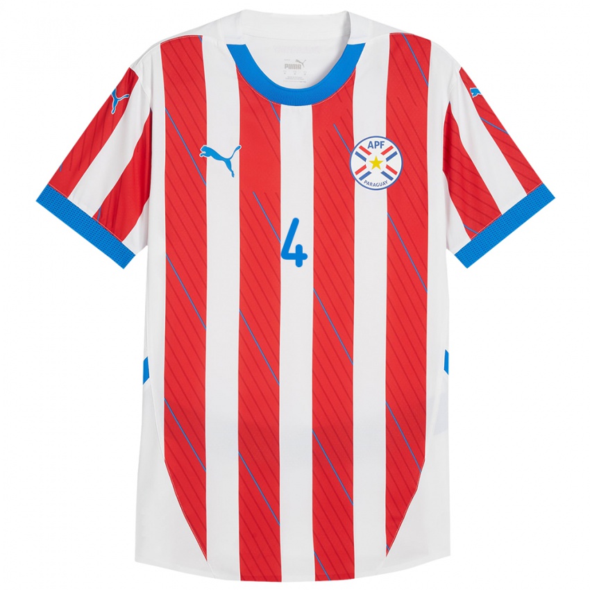 Kinderen Paraguay Rolando Mongelós #4 Wit Rood Thuisshirt Thuistenue 24-26 T-Shirt België