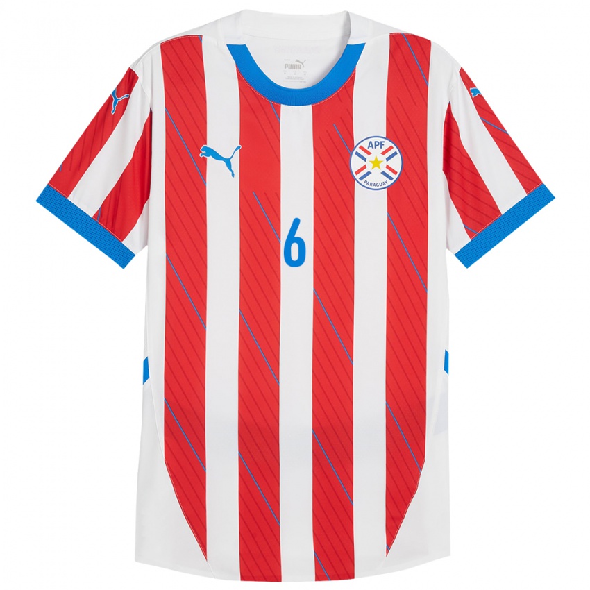 Kinderen Paraguay Sebastián Quintana #6 Wit Rood Thuisshirt Thuistenue 24-26 T-Shirt België